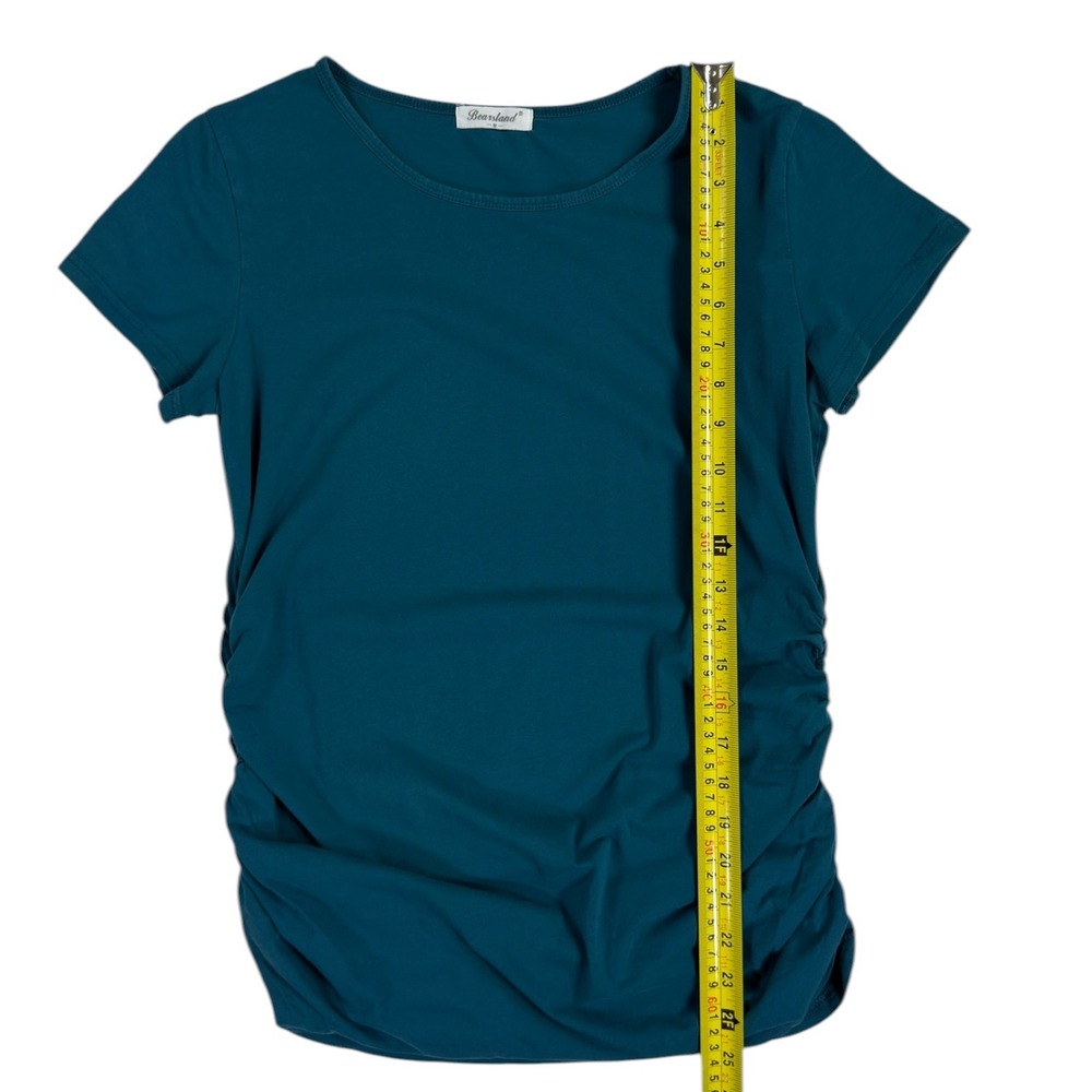 Bearsland Maternity T-Shirt M Teal Blue Ruched Side Short Sleeve Casual Pregnant - Picture 4 of 8